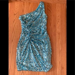 Aqua blue sequin dress